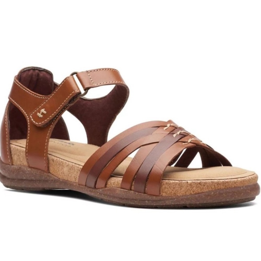 Clarks Roseville Cove Tan Leather Cork‎ Sole Sandal